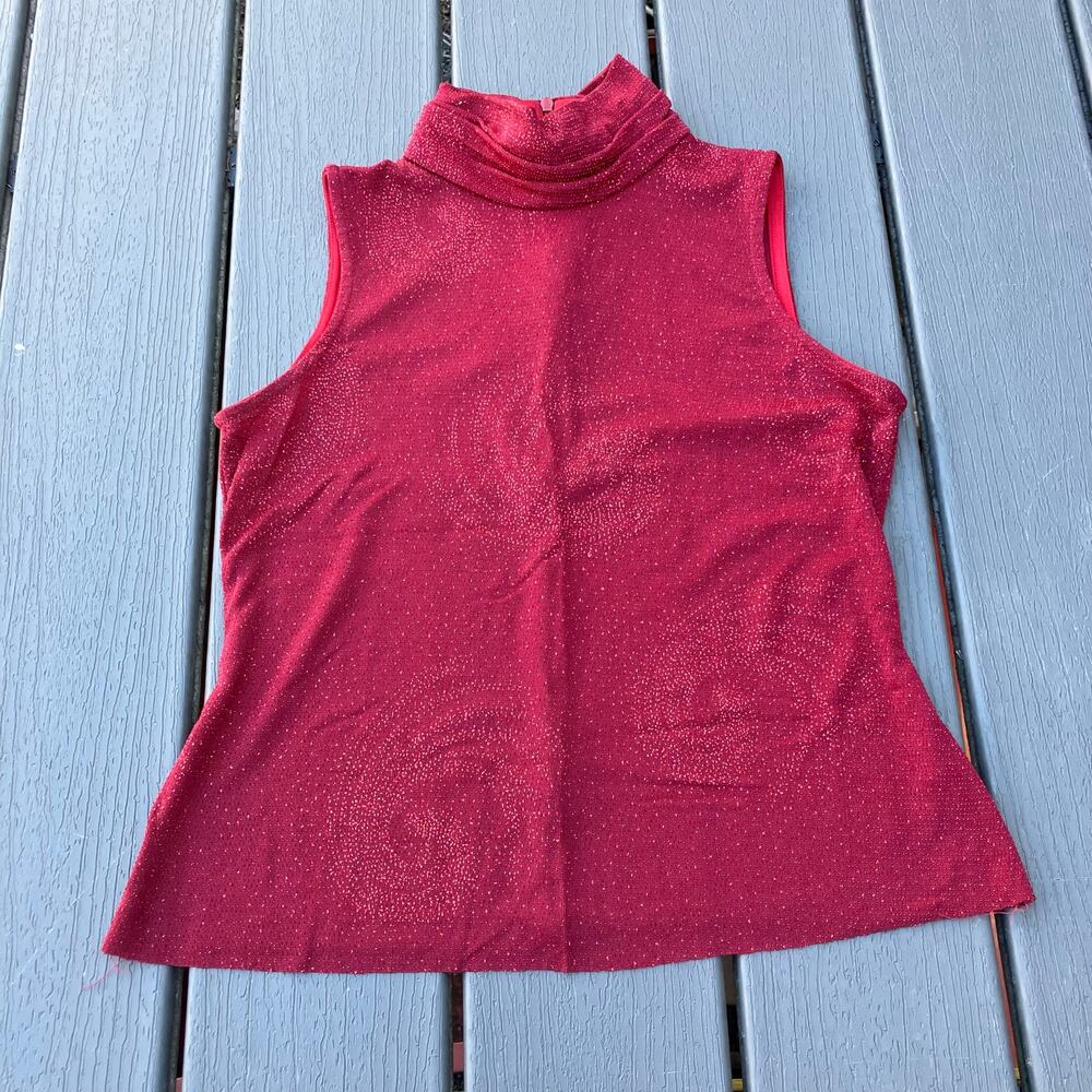 Vintage 90s sparkly swirl red high neck sleeveless top, statement going out